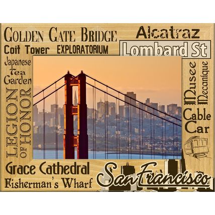 San Francisco Points of Interest Laser Engraved Wood Picture Landscape (4 x 6)