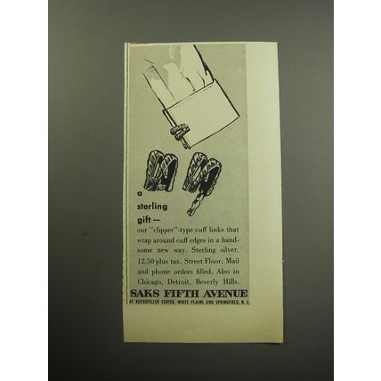 1957 Saks Fifth Avenue Cuff Links Advertisement - A sterling gift