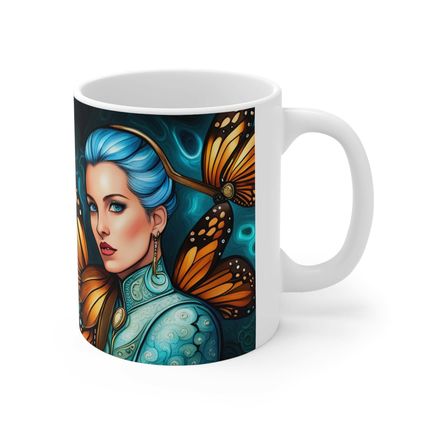 December Blue Topaz Birth Month Colors Fairies & Butterflies #2 Mug 11oz AI Deco