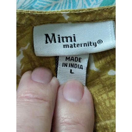 Mimi Maternity Gold White Ruffle Short Sleeve Cotton Scoop Neck Blouse Large Top