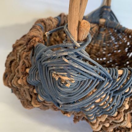Vintage Basket Buttocks Egg Gathering Hand Woven Primitive Farmhouse Gods Eye