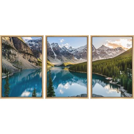 SIGNFORD - 3 Piece Framed Canvas Wall Art - Landscape View of Moraine Lake