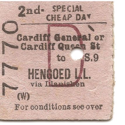 B.T.C. Edmondson Ticket - Cardiff General or Queen Street to Hengoed Low Level