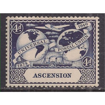 Ascension 1949 KGV1 4d Deep Blue UPU Postal Union MM SG 53 ( E1468 )