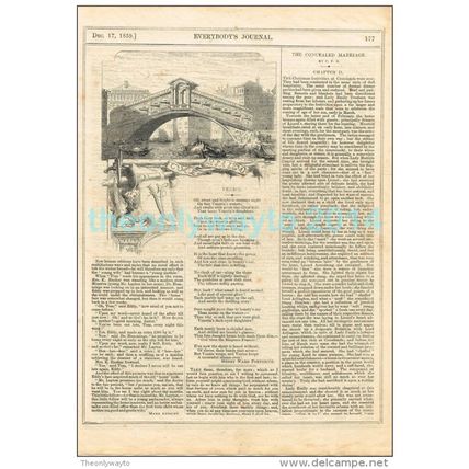 VENICE, ILLUSTRATED POETRY, MAGAZINE ILLUSTRATION/PRINT, c1859