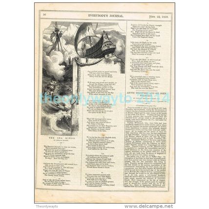 SEA KINGS, ILLUSTRATED POETRY, MAGAZINE ILLUSTRATION/PRINT, c1859
