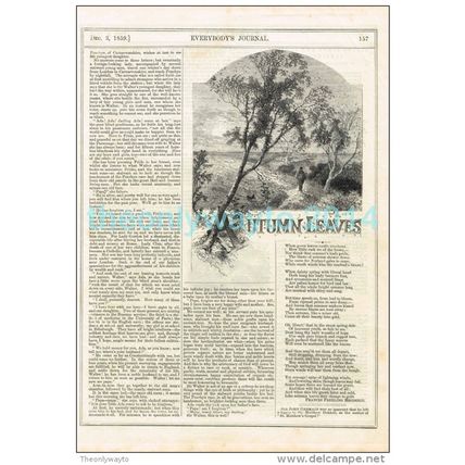 AUTUMN LEAVES, ILLUSTRATED POETRY, MAGAZINE ILLUSTRATION/PRINT, c1859