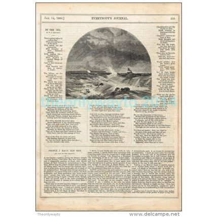 BY THE SEA, ILLUSTRATED POETRY, MAGAZINE ILLUSTRATION/PRINT, c1859