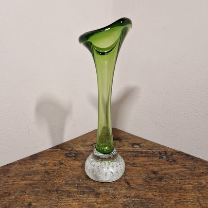 Mid Century Green Swedish Aseda Glasbruk Glass Vase