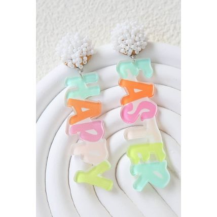 Pink Colorful HAPPY EASTER Drop Earrings