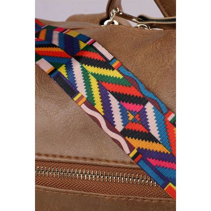 Chestnut Geometric Crochet Strap PU Leather Large Backpack