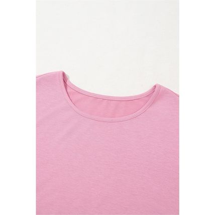 Pink Solid Color T-shirt High Waist Pocketed Long Dress
