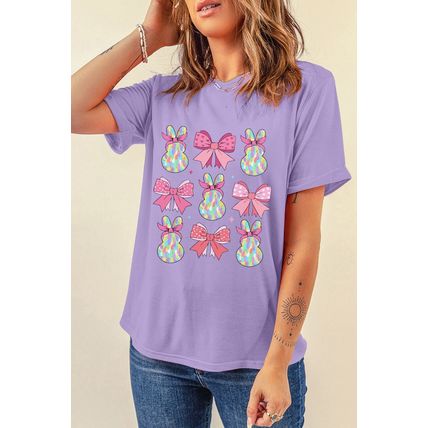 Wisteria Dotty Bowknot Bunny Graphic Crewneck Easter Fashion T Shirt