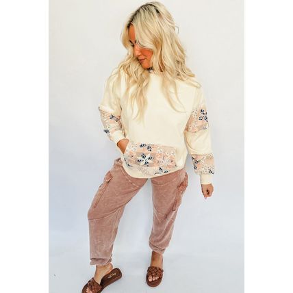 Beige Western Geo Pattern Patchwork Hoodie with Kangaroo Pocket