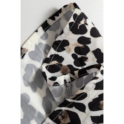 Multicolour Button Striped Collar Leopard Print Long Sleeve Flared Dress
