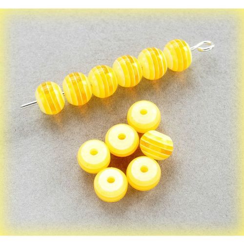 25 no Candy Stripe Yellow Acrylic 6 mm Round Beads Jewellery Making 2308