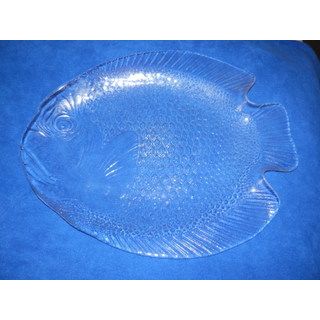 Pressed Moulded Clear Glass Fish Dish Large