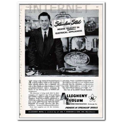 ALLEGHENY LUDLUM STEEL CORP 1948 Stainless appliances vintage ad