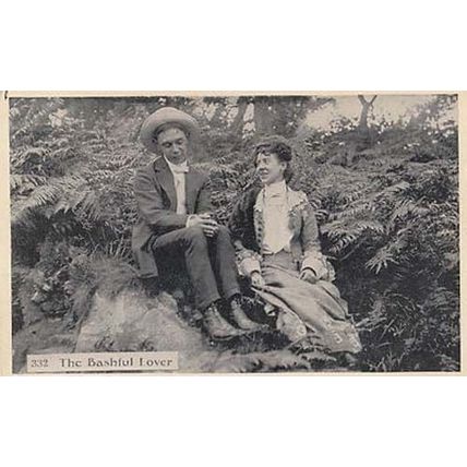 Shy Bashful Love Lover Nervous Romance Man With Lady Antique Real Photo Postcard