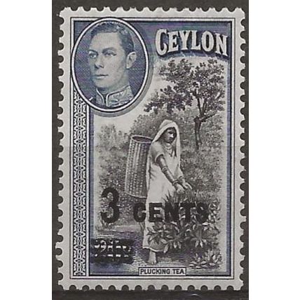 Ceylon 1940 SG399 3c on 20c Black & Grey-Blue Mounted Mint .