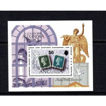 ANGUILLA 1990 STAMP WORLD LONDON MINISHEET MINT NEVER HINGED OVERPRINT SPECIMEN