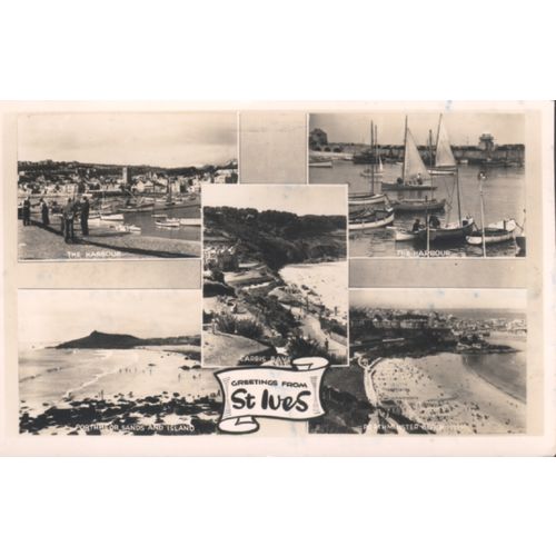 Vintage GB PC 1956 - Greetings From St. Ives Multi-View, Cornwall