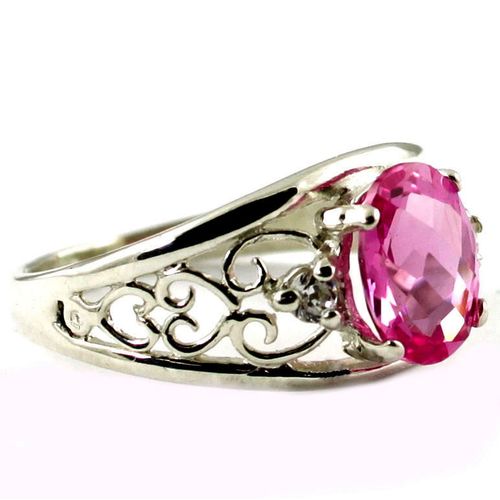 Created Pink Sapphire, 925 Sterling Silver Ring, SR306