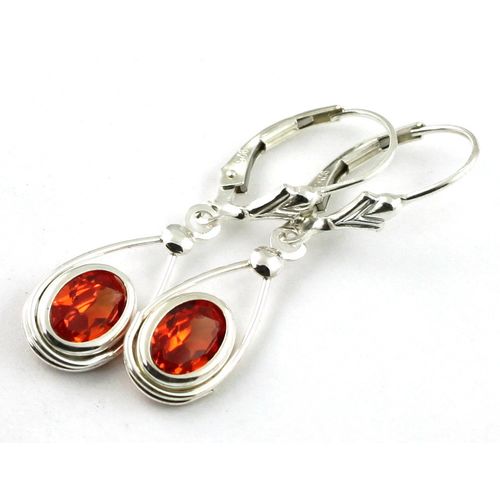 Created Padparadscha Sapphire, 925 Sterling Silver Leverback Earrings, SE008