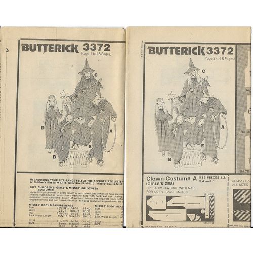 Butterick 3372 Sewing Pattern Girls Halloween Costume Size S M L Cat Bunny Witch