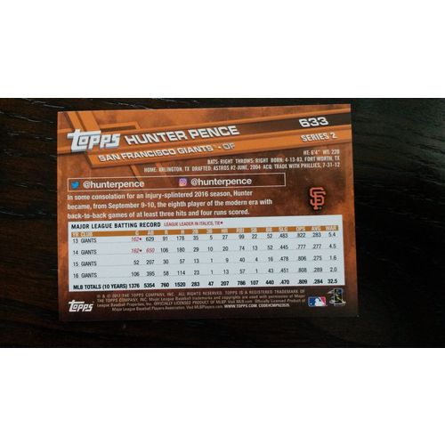 2017 Topps Card # 633 Hunter Pence Near Mint (7) San Francisco Giants