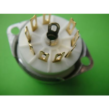 One B9A Chassis Mount, Ceramic, Valve / Tube Socket, Gold Pins & 65mm Shield