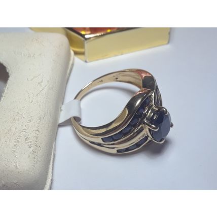 Estate 2.10cttw Natural Oval & Rd Blue Sapphire Channel 14Kt YG Swirl Ring#15653