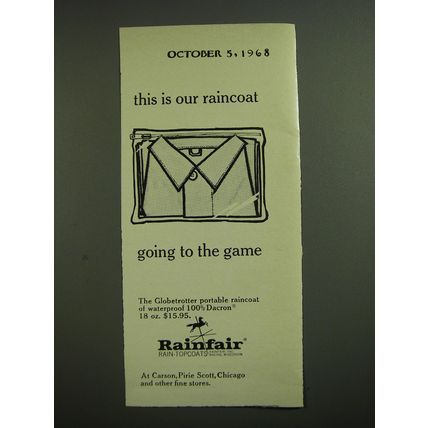 1968 Rainfair Globetrotter portable raincoat Advertisement