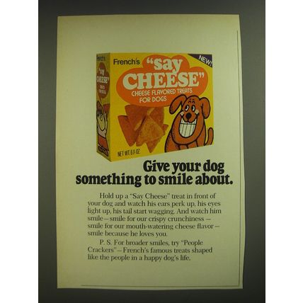 1974 French's Say Cheese Treats Ad - Give your dog something to smile about