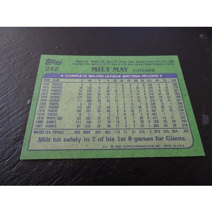 1982 Topps Card # 242 Milt May Near Mint (7) San Francisco Giants