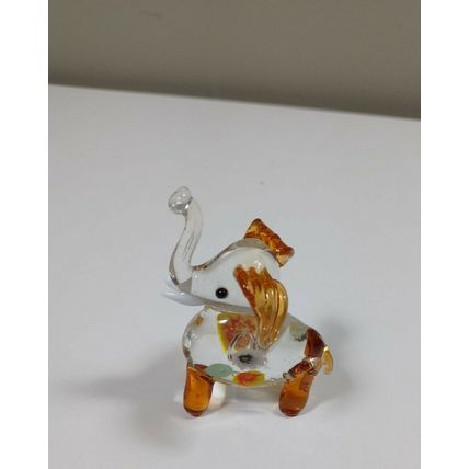 Elephant hand blown clear glass miniature figurine crystal sculpture brown (505)