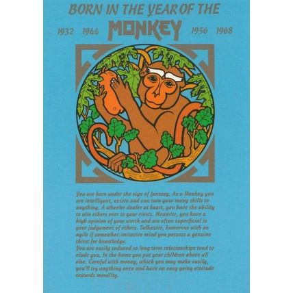 The Year Of The Monkey Chinese Horoscope Zodiac Starsign Postcard