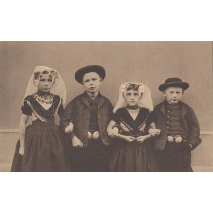 Dutch Children On The Way To A Fair Antique Holland Postcard