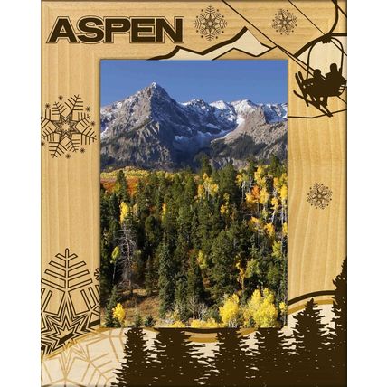Aspen Colorado Laser Engraved Wood Picture Frame Portrait (4 x 6)