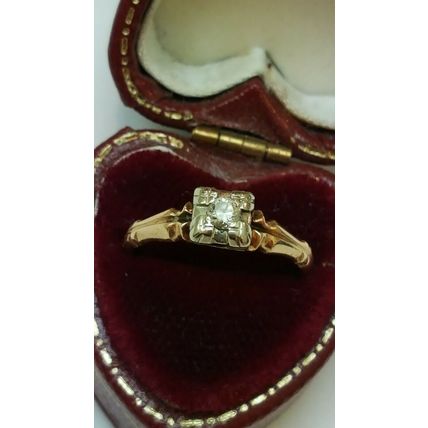 Antique Art Deco " K&P" .15ct Diamond 14kt Yellow Gold Filigree Ring