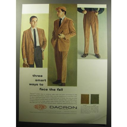 1957 Du Pont Dacron Corduroy Suit Advertisement - Three ways to face the fall