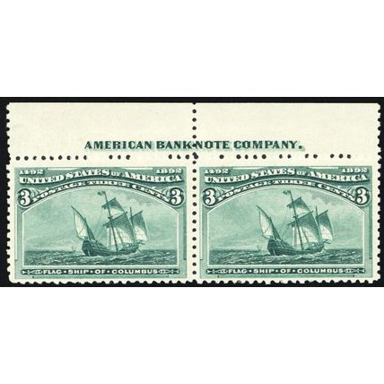 232, Mint NH 3¢ Top Imprint Pair CV $195 * Stuart Katz