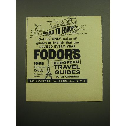 1958 David McKay Book Advertisement - Fodor's European Travel Guides