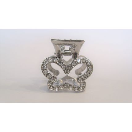 Small silver metal hair claw clip with crystals stocking stuffer gifts for