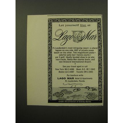 1959 Lago Mar Hotel and Apartments Ad - Let yourself live at Lago Mar