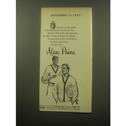 1959 Alan Paine Club-trim Cable Sweaters Ad - Classics of the court