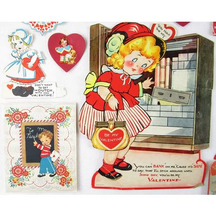 Lot of 10 Used Valentines Vintage Valentine Cards, Mid Century, 40s 50s, Fragile
