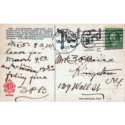 ZAYIX US Postcard Hotel Blackstone, Chicago, Illinois c1909 0324M0209