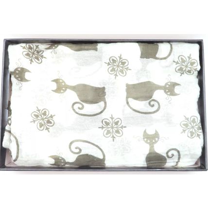 Womens Black Cat Scarf Thin Off White 192 cm x 72 cm Comes Boxed Gift Accessory