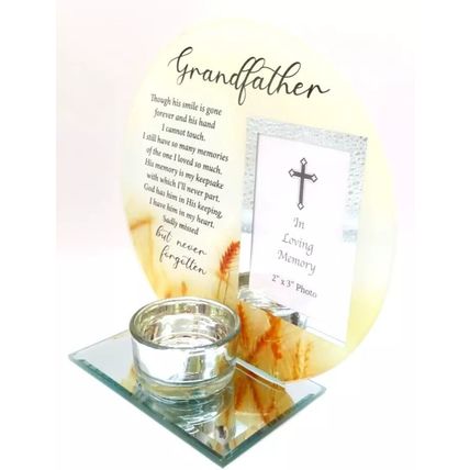 Grandfather Tealight Votive Holder with Memorial Verse Photo Frame 15 CM Grief